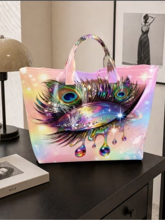 Peacock tote bag Handbags - Iridescent Peacock Feather eye Pink Tote Bag